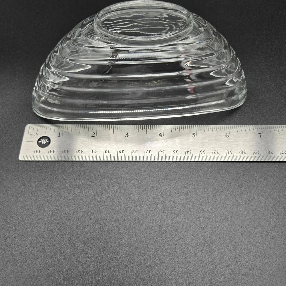 Glass Boat Bowls Clear Ribbed Textured‎ Mid Century Modern MCM Retro Minimalist
